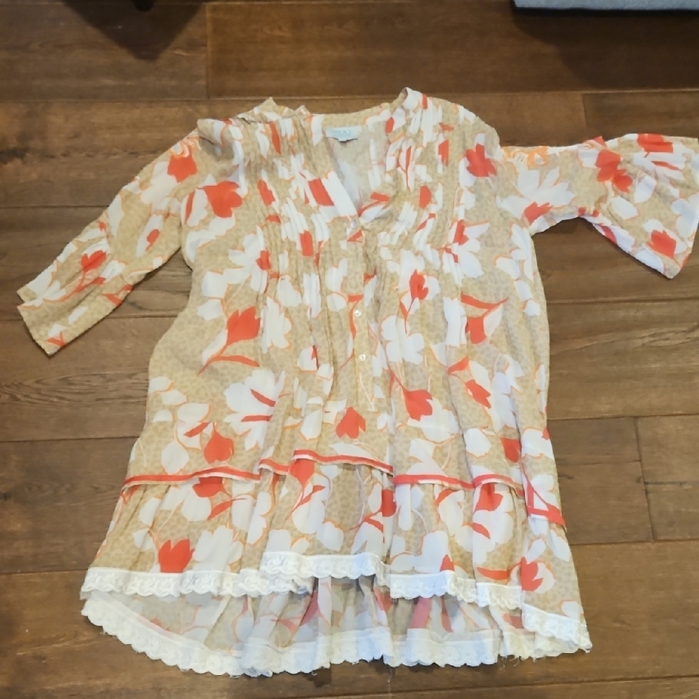 Taj By Sabrina Crippa Floral Dress with Lace Trim